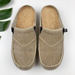Spenco Siesta Slide Mules Tan Canvas Slip On Comfort Shoes Women's 9
